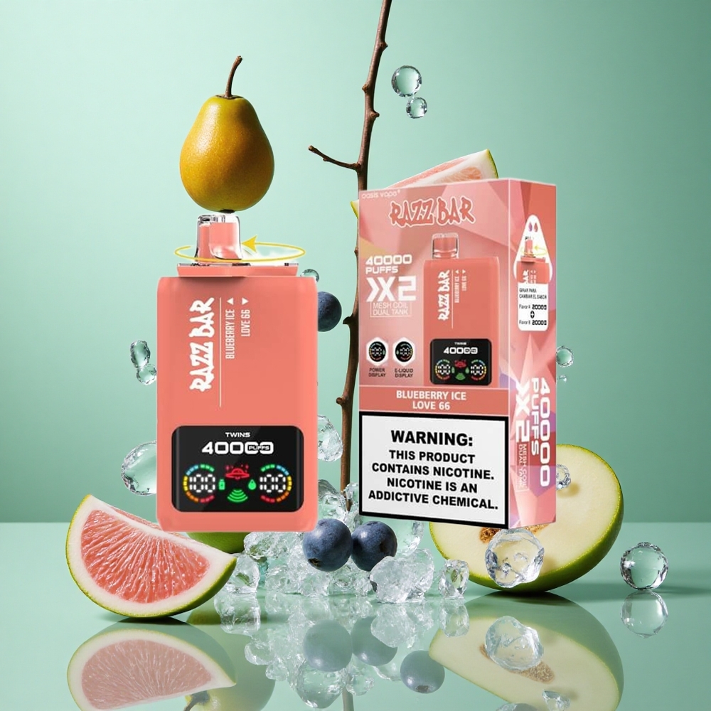 Razz Bar 40000 zaciągnięć Borówka Lód Poland vape Wyświetlacz Mocy Port Type-C