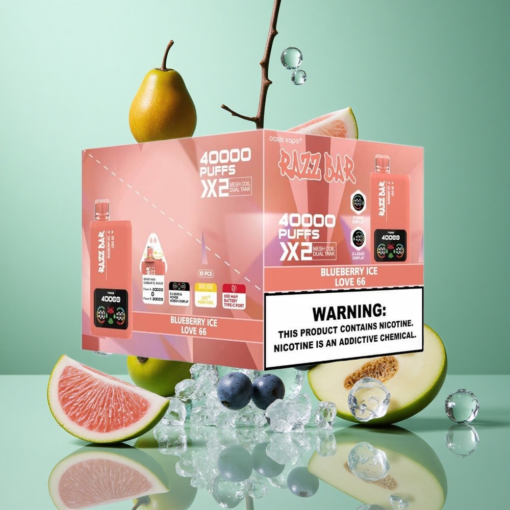 Razz Bar 40000 zaciągnięć Borówka Lód Poland vape Wyświetlacz Mocy Port Type-C
