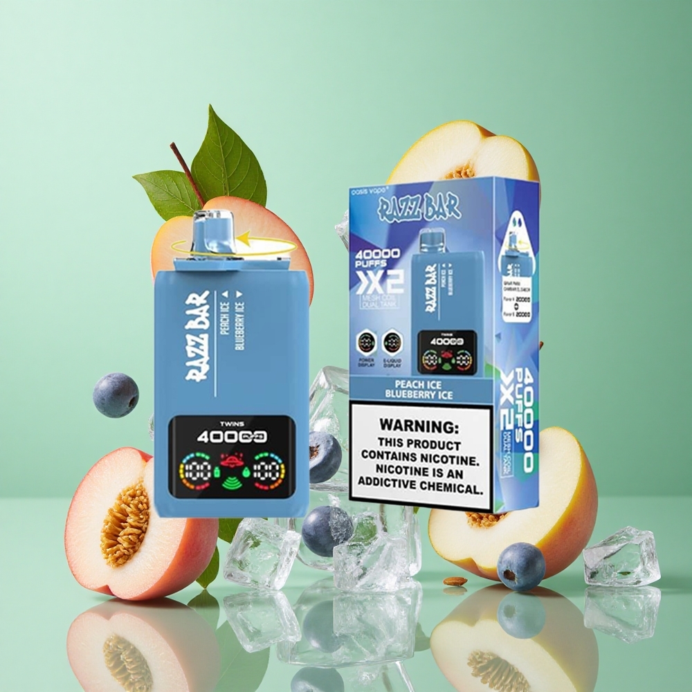 Razz Bar 40000 zaciągnięć Brzoskwiniowy Lód_Borówkowy Lód Poland vape Wyświetlacz Mocy