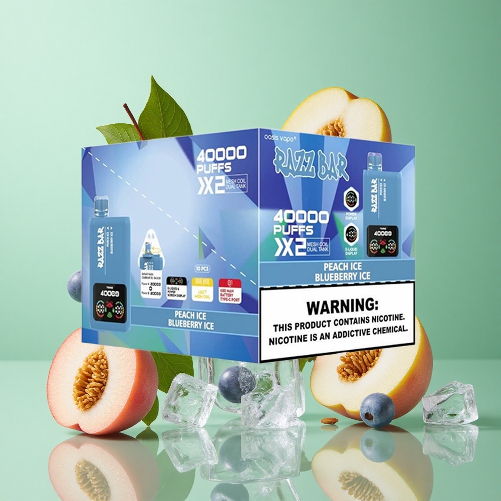 Razz Bar 40000 zaciągnięć Brzoskwiniowy Lód_Borówkowy Lód Poland vape Wyświetlacz Mocy