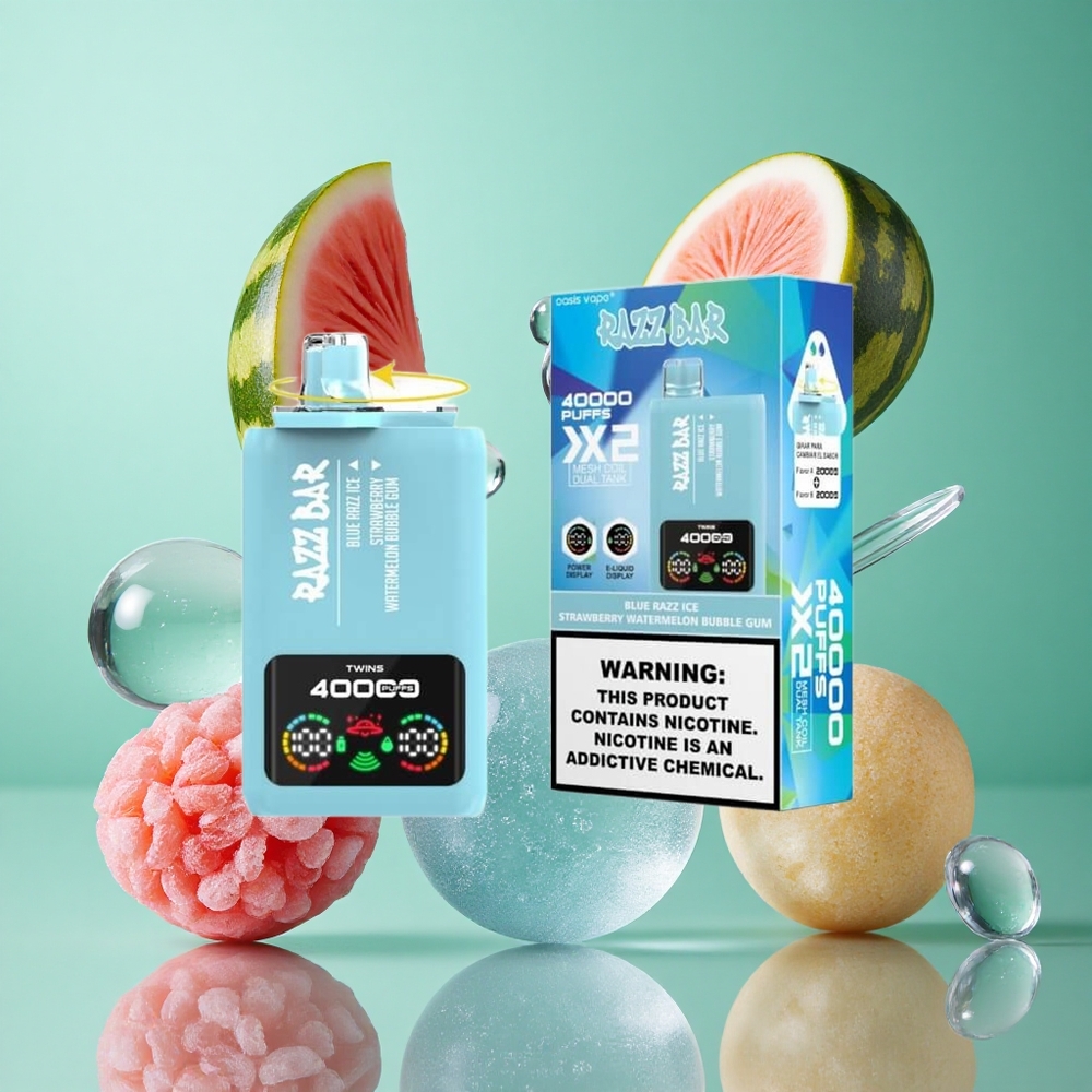 Razz Bar 40000 zaciągnięć Jednorazowy Vape Malina Lód-Truskawka Arbuz Bubble Gum Poland vape Wyświetlacz Mocy