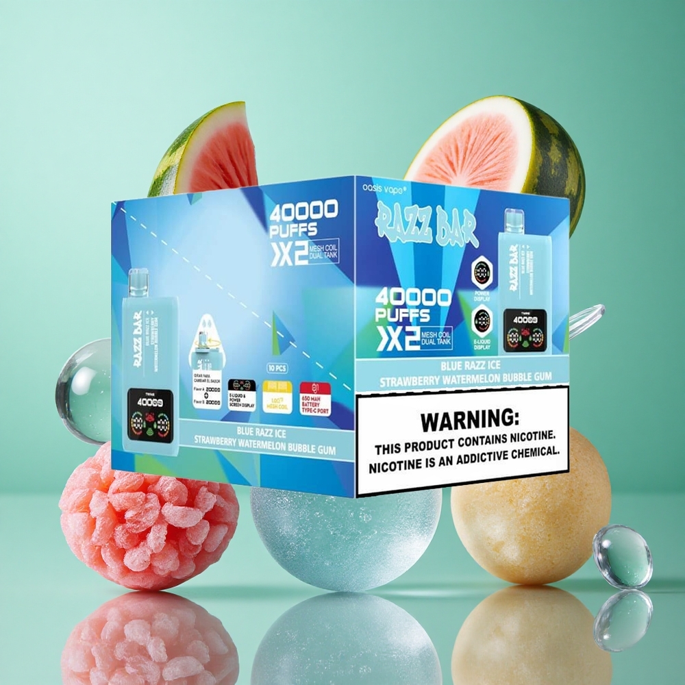 Razz Bar 40000 zaciągnięć Jednorazowy Vape Malina Lód-Truskawka Arbuz Bubble Gum Poland vape Wyświetlacz Mocy