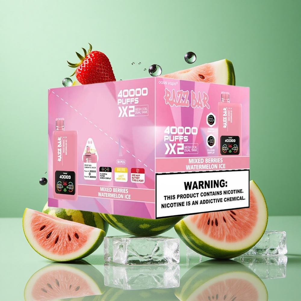 Razz Bar 40000 zaciągnięć Malinowy_Lodowy Arbuz Poland vape Wyświetlacz Mocy