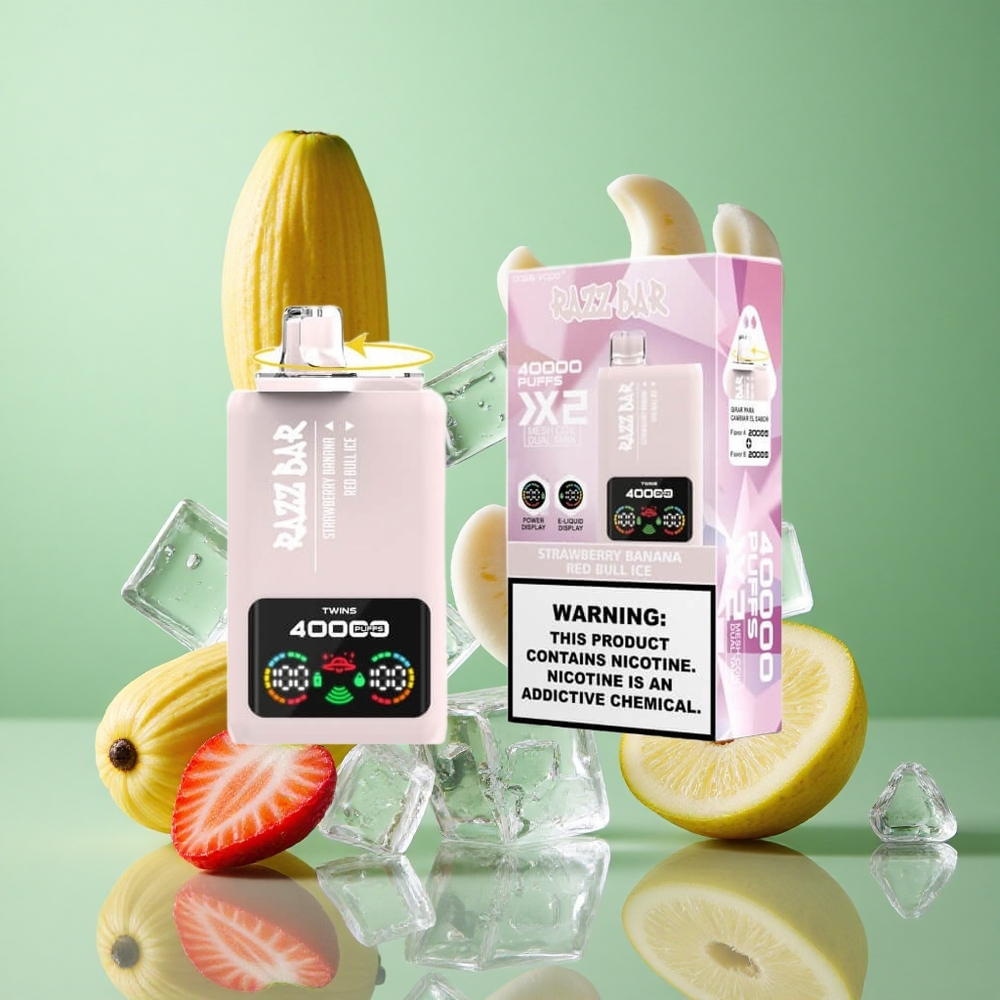 Razz Bar 40000 zaciągnięć Truskawka Bananowa Red Bull Ice Poland vape Wyświetlacz Mocy