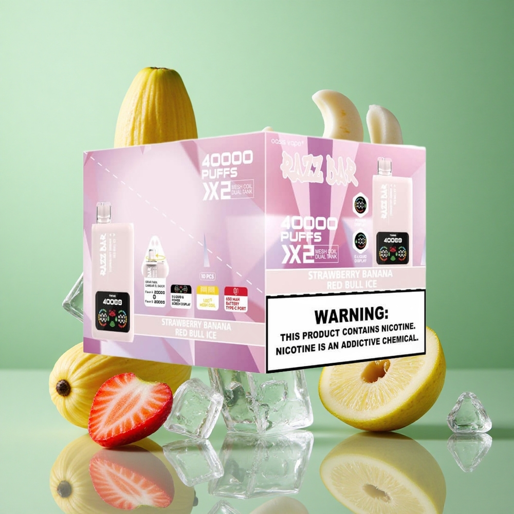 Razz Bar 40000 zaciągnięć Truskawka Bananowa Red Bull Ice Poland vape Wyświetlacz Mocy