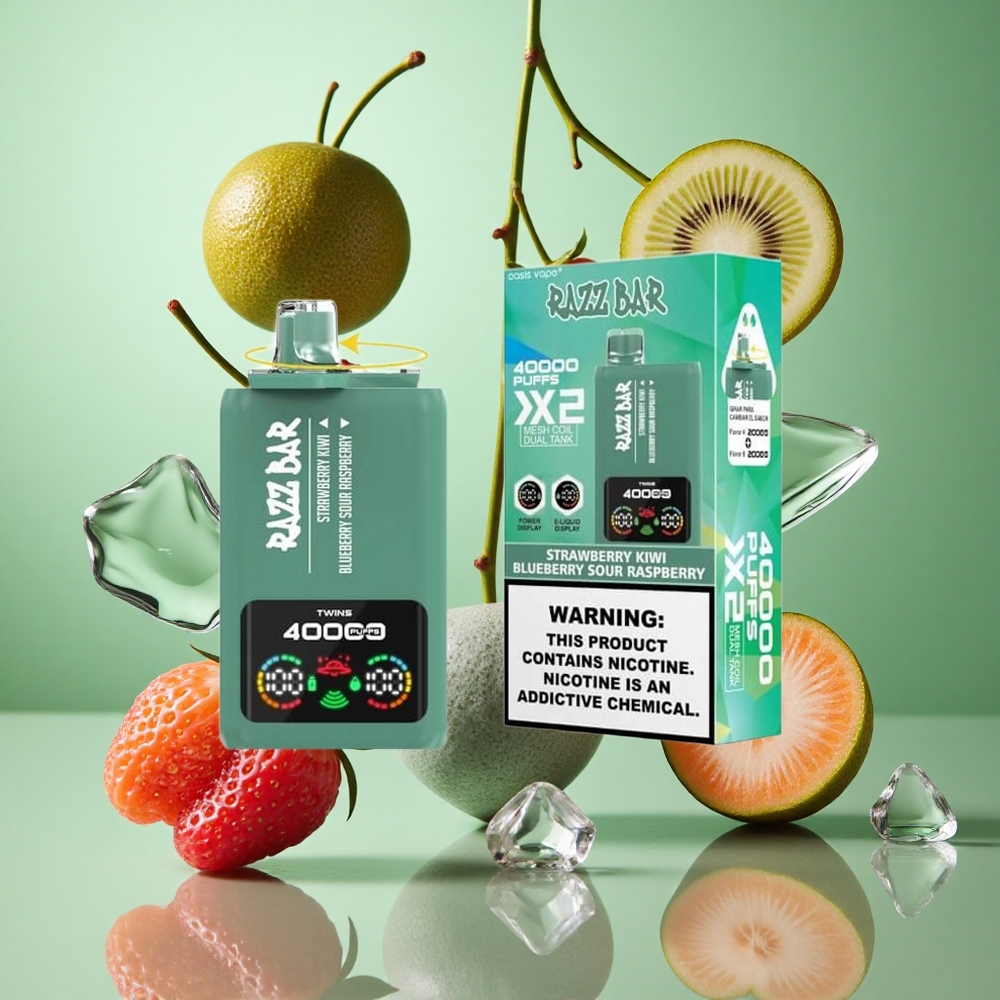 Razz Bar 40000 zaciągnięć Truskawka Kiwi_Borówka Kwaśna Malina Poland vape Wyświetlacz Mocy