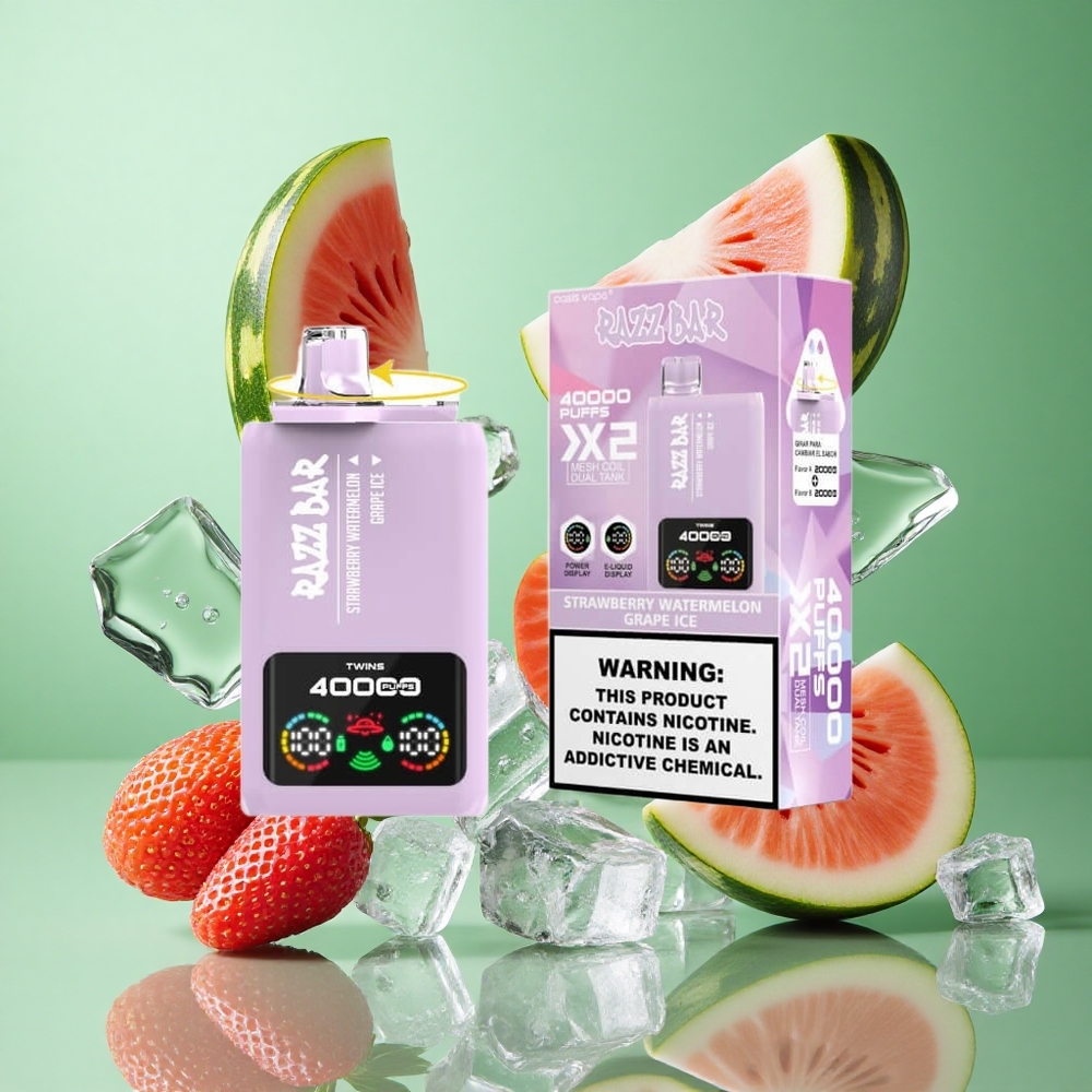 Razz Bar 40000 zaciągnięć Truskawka_Woda Melon_Lod Winogronowy Poland vape Wyświetlacz Mocy