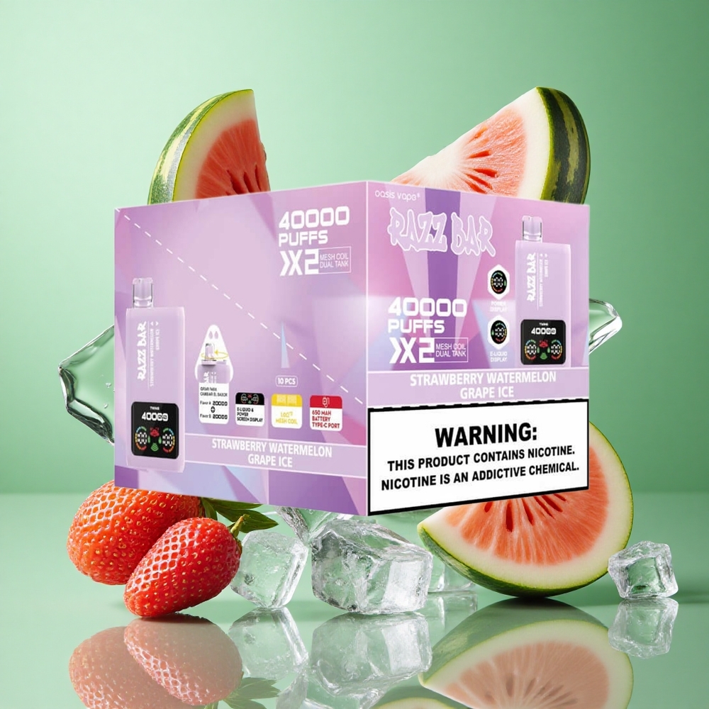 Razz Bar 40000 zaciągnięć Truskawka_Woda Melon_Lod Winogronowy Poland vape Wyświetlacz Mocy