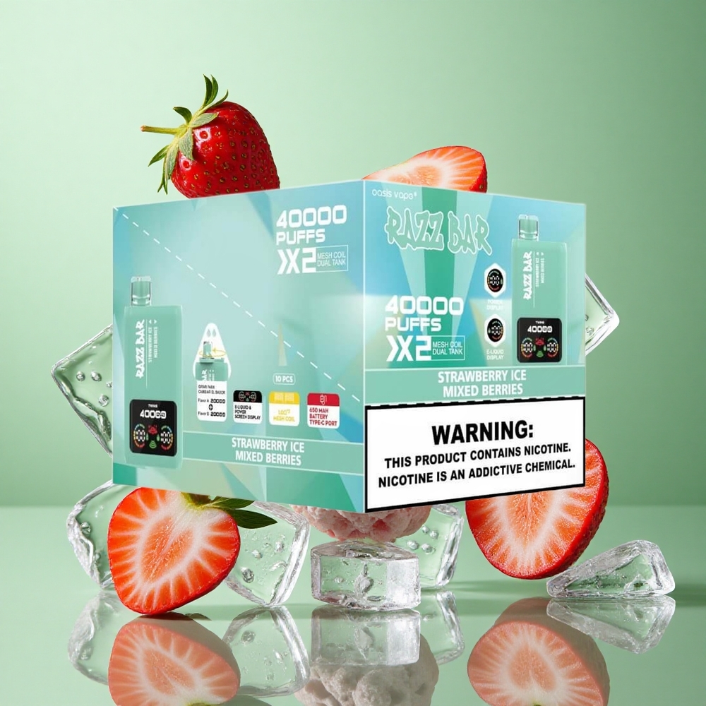 Razz Bar 40000 zaciągnięć Truskawkowy Lód_Mieszane Jagody Poland vape Wyświetlacz Mocy