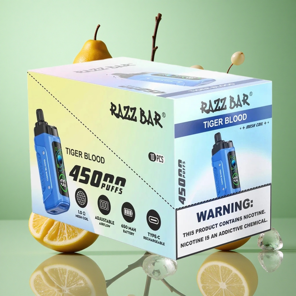 Razz Bar 45000 zaciągnięć Jednorazowy Vape Krew Tygrysa Poland vape z regulacją przepływu powietrza i Typem-C