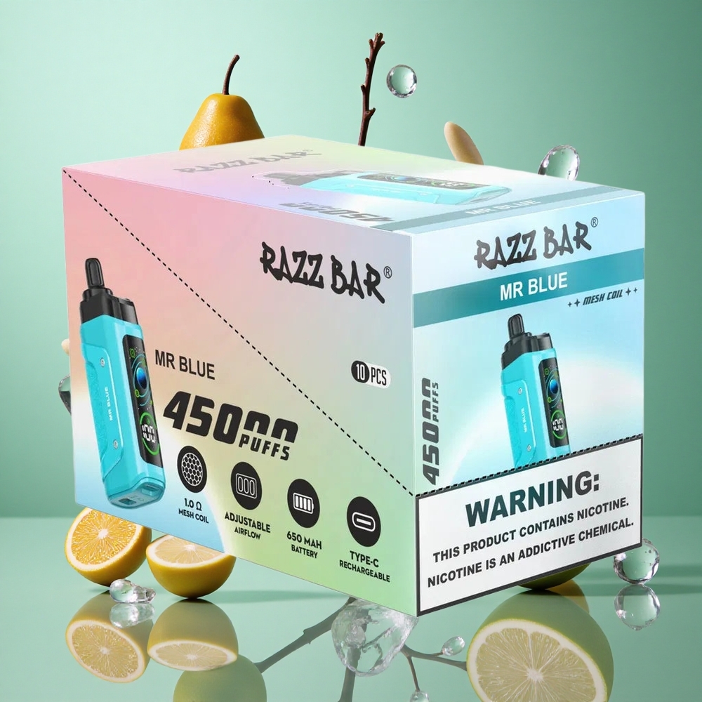 Razz Bar 45000 zaciągnięć Jednorazowy Vape Mr Niebieski Poland vape z 1.0 Ohm Mesh Coil i Typ-C Ładowanie