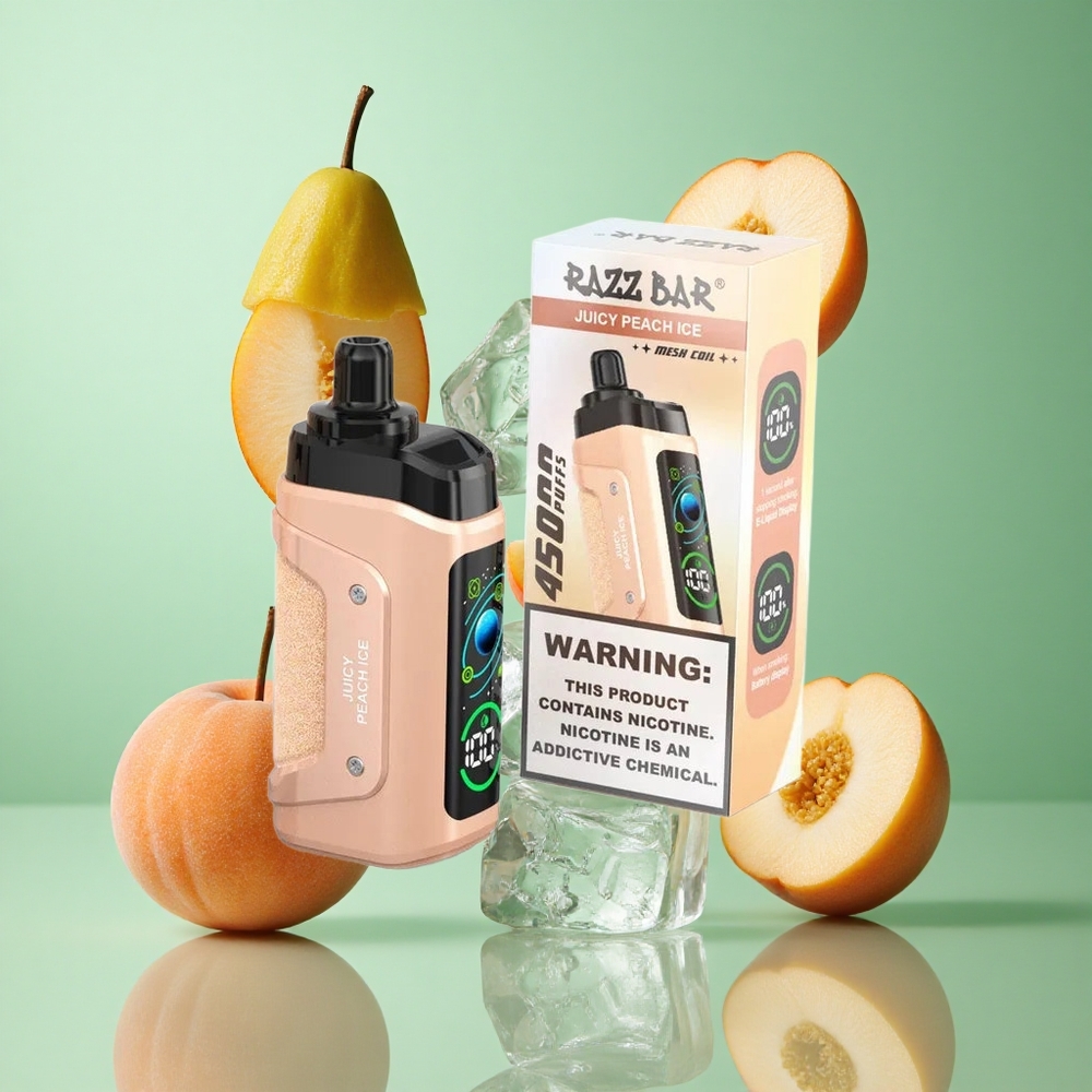 Razz Bar 45000 zaciągnięć Juicy Peach Ice Poland vape z regulowanym przepływem powietrza i baterią 650 mAh