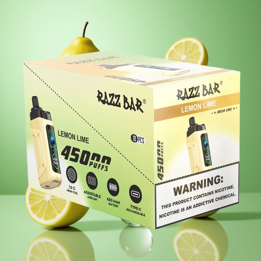 Razz Bar 45000 zaciągnięć Lemon Lime Poland vape z regulacją przepływu powietrza i ładowaniem Type-C