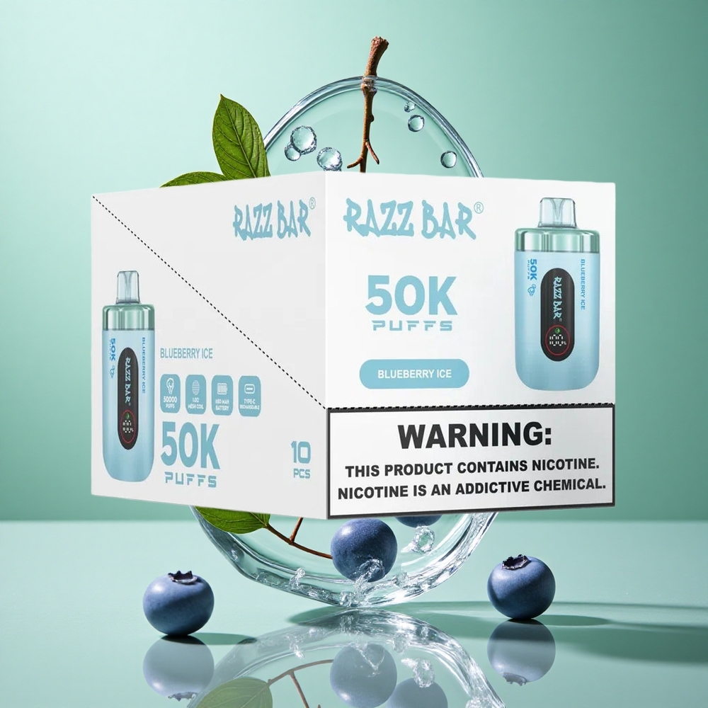 Razz Bar 50K zaciągnięć Borówka Lód Disposable Poland vape Typ-C Ładowanie 650 mAh