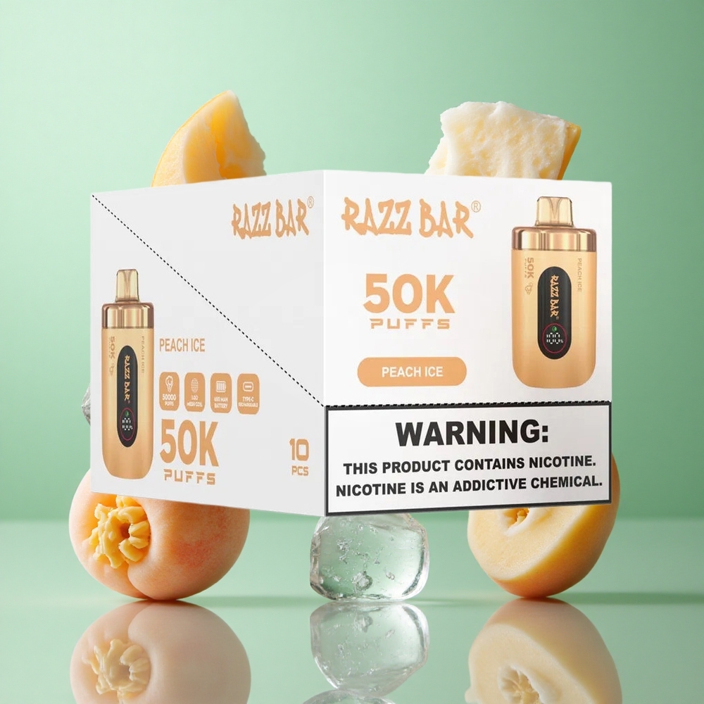 Razz Bar 50K zaciągnięć Brzoskwiniowy Lód Poland vape Typ-C Ładowany 650 mAh