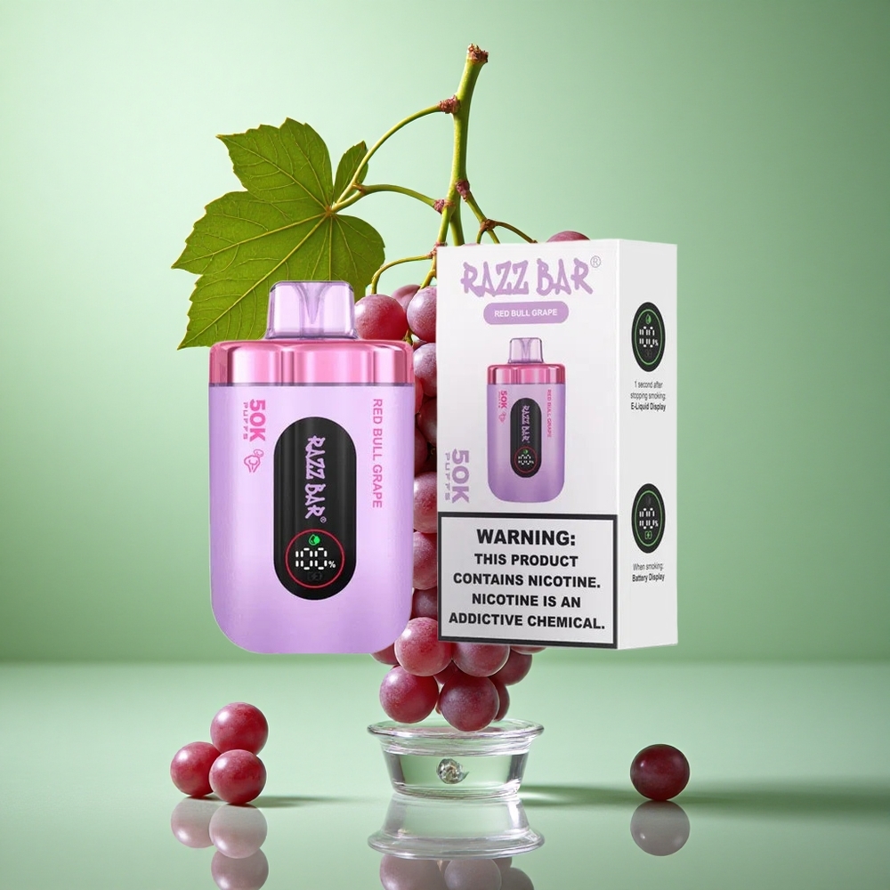 Razz Bar 50K zaciągnięć Jednorazowy Vape Czerwony Byk Winogrono Poland vape Typ-C Ładowany 650 Mah