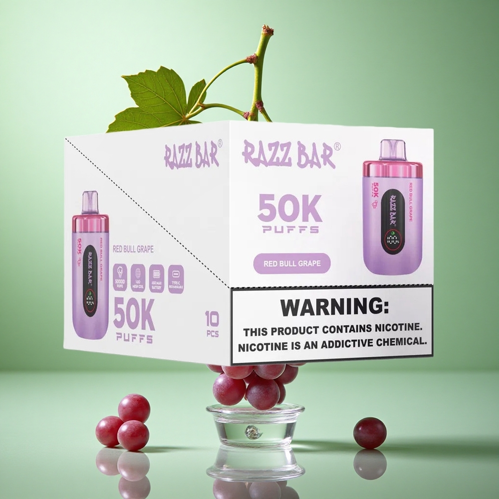 Razz Bar 50K zaciągnięć Jednorazowy Vape Czerwony Byk Winogrono Poland vape Typ-C Ładowany 650 Mah