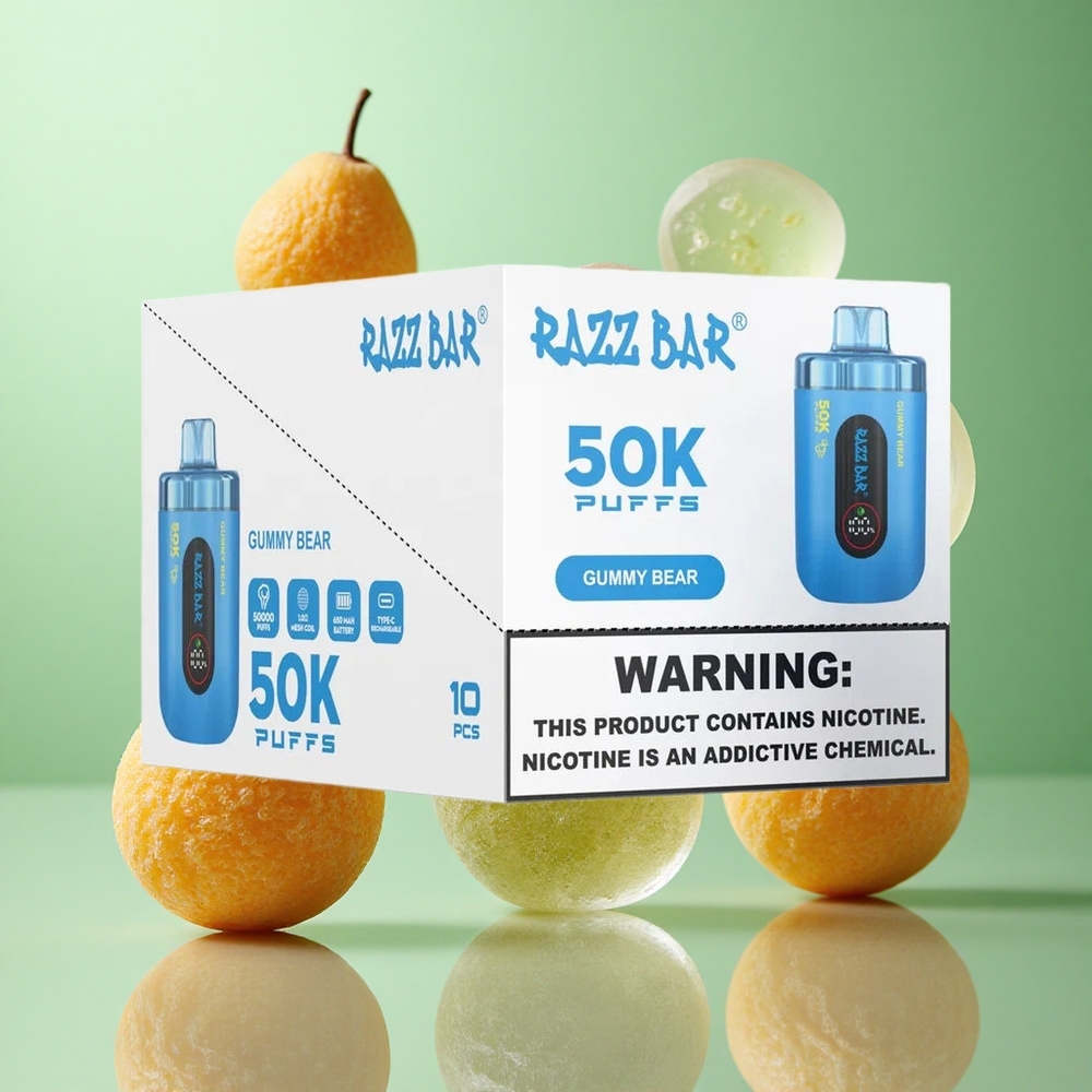 Razz Bar 50K zaciągnięć Jednorazowy Vape Gummy Bear Miś Gumowy Poland vape Typ-C Ładowalny 2% Nikotyna