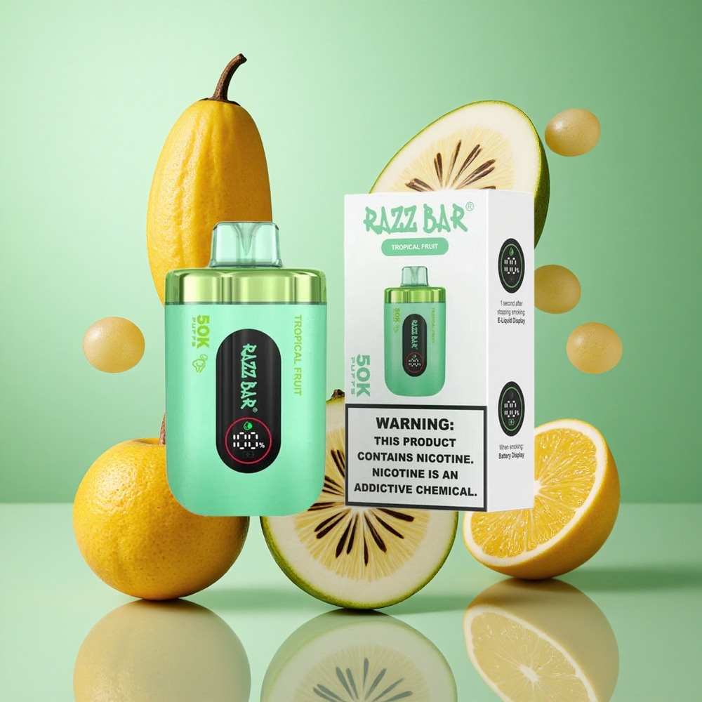 Razz Bar 50K zaciągnięć Jednorazowy Vape Owoc Tropikalny i Malinowy Poland vape 50000 zaciągnięć Typ-C Ładowalny