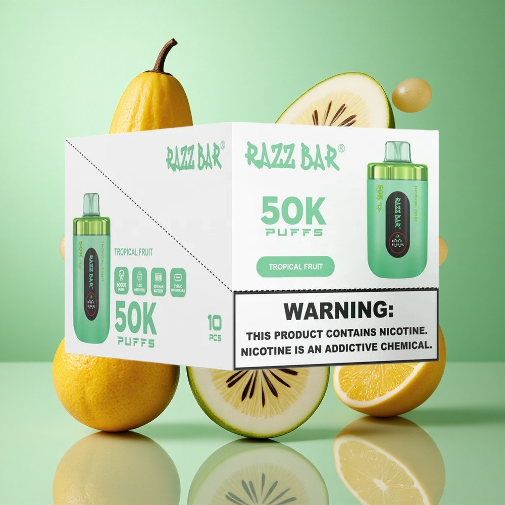 Razz Bar 50K zaciągnięć Jednorazowy Vape Owoc Tropikalny i Malinowy Poland vape 50000 zaciągnięć Typ-C Ładowalny