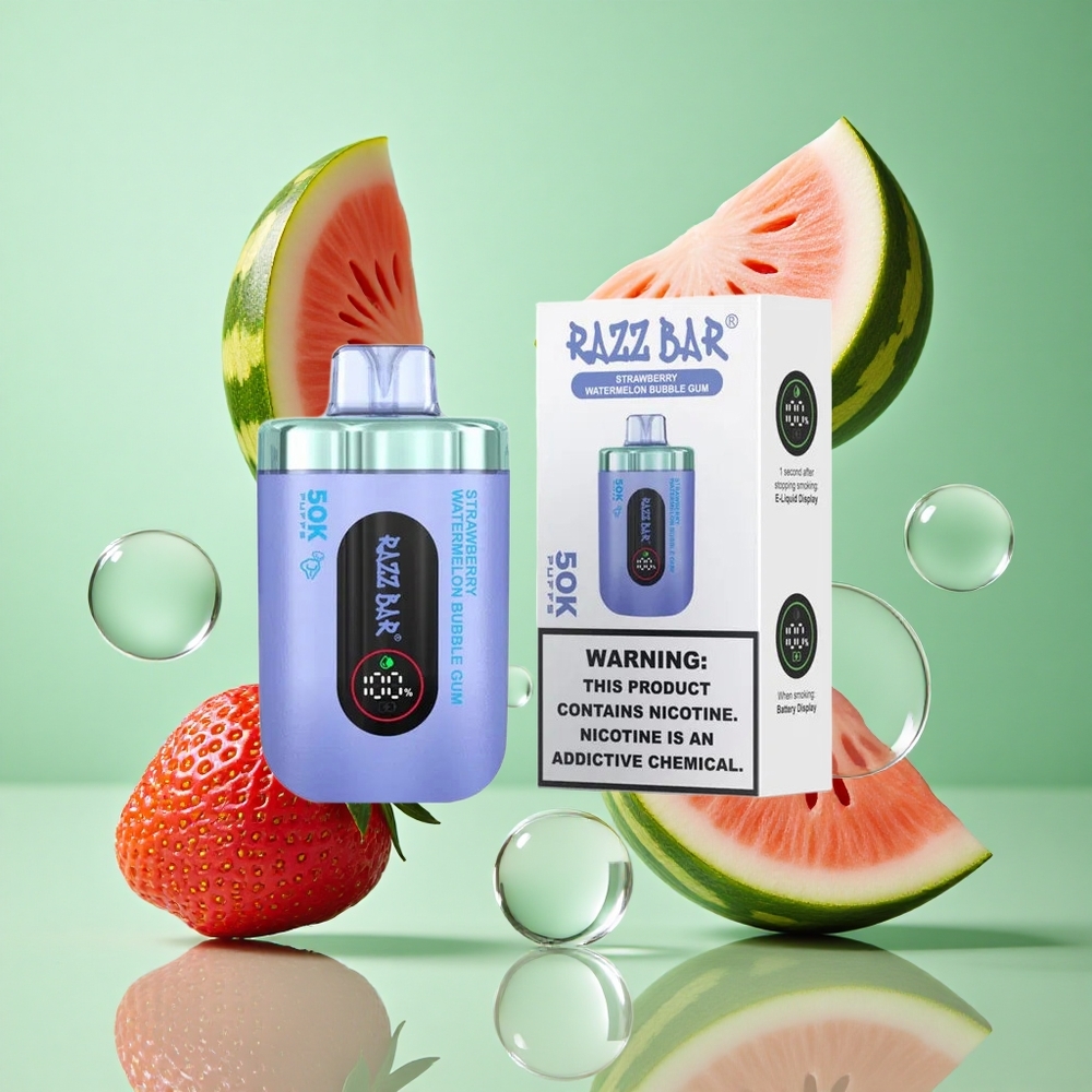 Razz Bar 50K zaciągnięć Truskawka Arbuz Bubble Gum Poland vape Ładowany Type-C 2% Nikotyna
